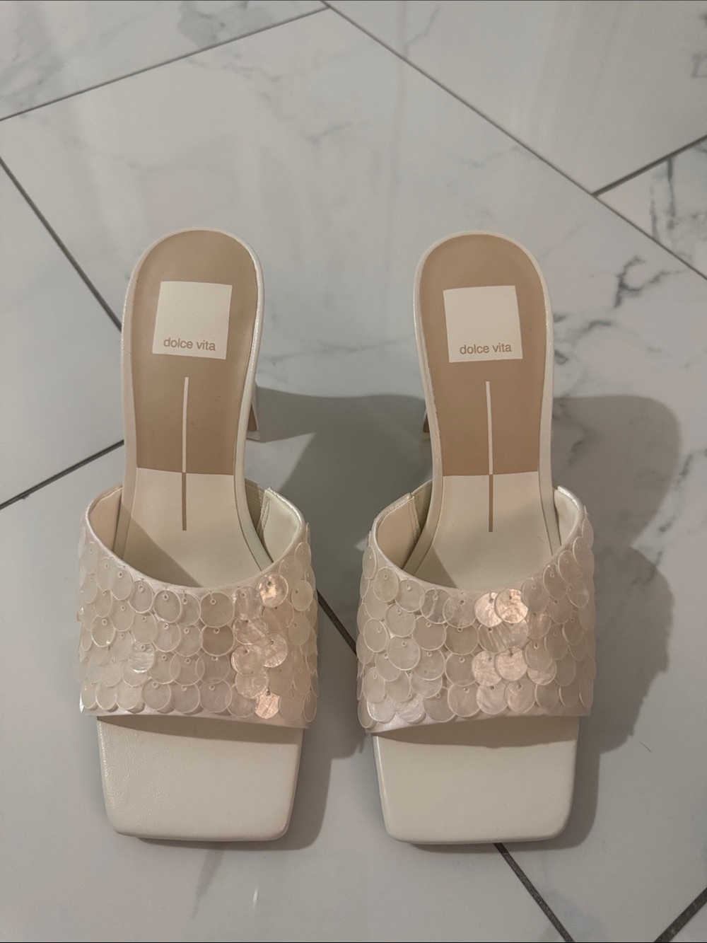 Dolce Vita Cream Sequin Slide Mules